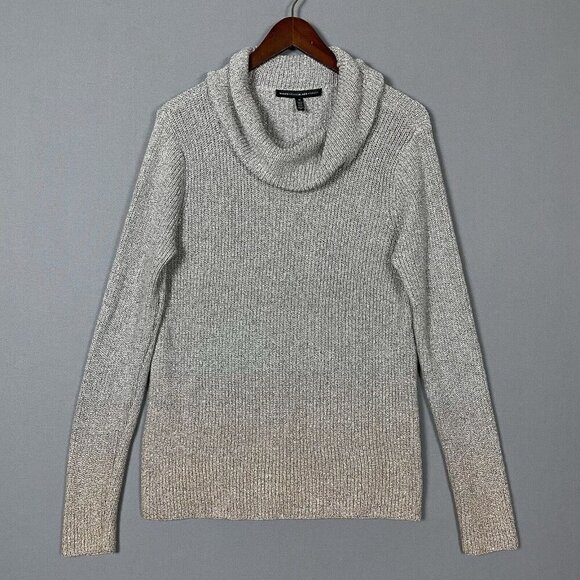White House Black Market Silver Metallic Ombre Sweater Medium Cowl Neck Pullover - Picture 4 of 16